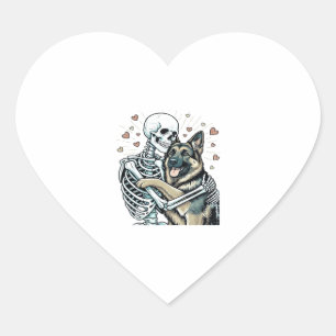 Skelet knuffelt met een Duitse Herdershond � Uniek Hart Sticker