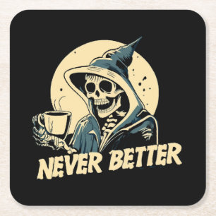 Skelet Koffie Halloween Vierkante Kartonnen Onderzetter