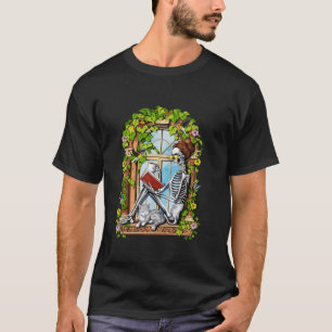 Skelet Leesboek Bloemen Planten Cat Bookworm R T-shirt