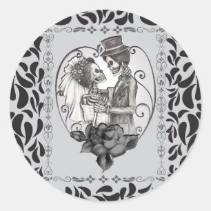 Skelet Liefdes Koppel Huwelijksdans Bruiloft Ronde Sticker