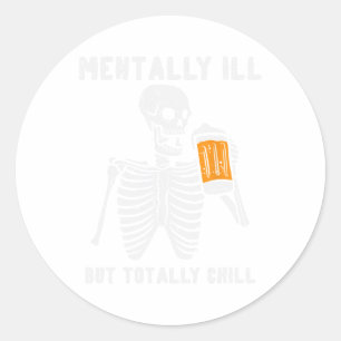 Skelet mentaal ziek helemaal koel leuke retro hal ronde sticker