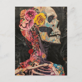 Skelet met bloemen briefkaart