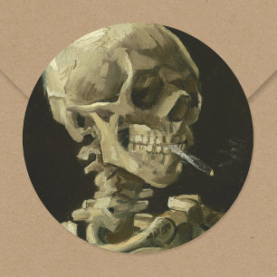Skelet met brandende sigaret   Vincent van Gogh Ronde Sticker