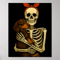 Skelet met dachshond hond Funny Lazy Hallowee