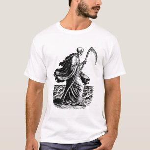 skelet met de zeis aan zee t-shirt