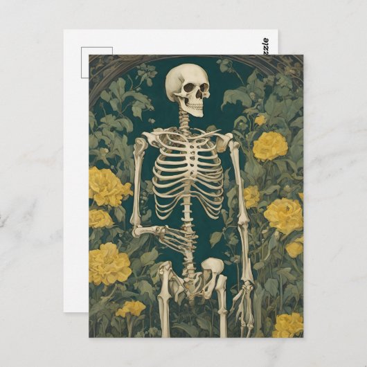 Skelet met gele bloemen briefkaart (Voorkant / Achterkant)