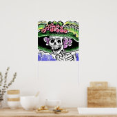 Skelet met grappig pet met bloem poster (Keuken)