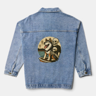 Skelet met hond op een hevig spookachtig meer Horr Denim Jacket
