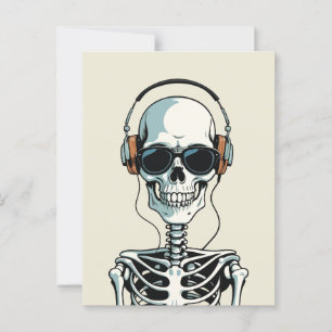 Skelet met hoofdtelefoon briefkaart