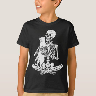 Skelet met kat grappige Soky Halloween Meow Kit T-shirt