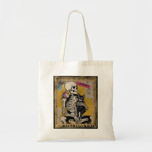 Skelet met kat Poster Stijl Tote Bag
