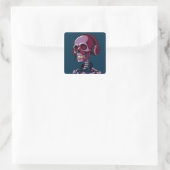 Skelet met koptelefoon vierkante sticker (Tas)