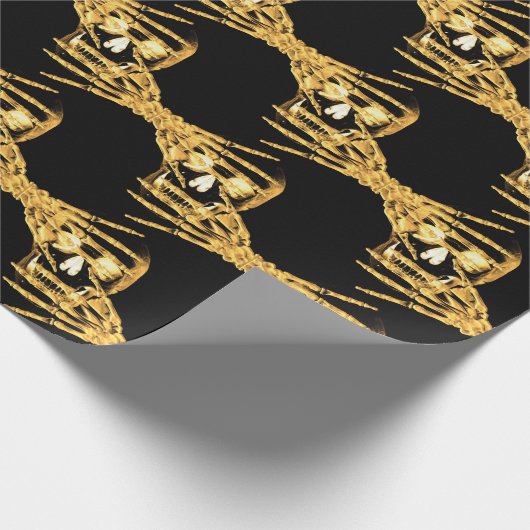 Skelet met neongoldtone cadeautje cadeaupapier (Hoek)