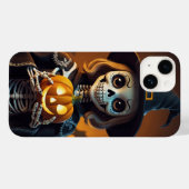 Skelet met pompoen Halloween T-shirt Case-Mate iPhone Case (Achterkant (horizontaal))
