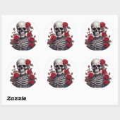 Skelet met rode rozen ronde sticker (Vel)