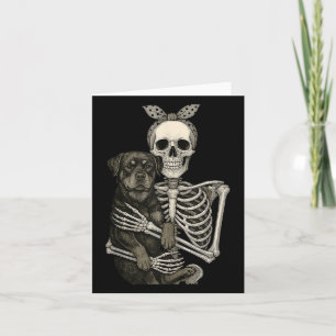 Skelet met Rottweiler Hond Grappige Luie Halloween Kaart