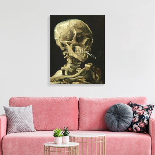 Skelet met sigaret van Van Gogh Canvas Afdruk (Insitu (Woonkamer))