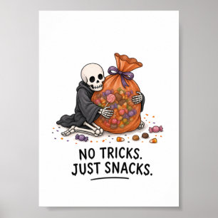Skelet met Zakje Snoep Grappige Halloween Illustra Poster
