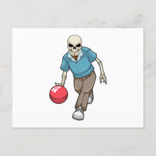 Skelet op de bowlingbaan met bowlingbal briefkaart