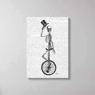Skelet op de Unicycle Canvas Afdruk