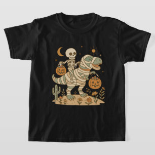 Skelet op een dinosaurus met snoepgoed t-shirt