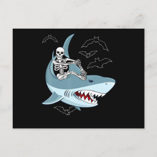 Skelet op een haai Funny Halloween-cadeaus Uitnodiging Briefkaart