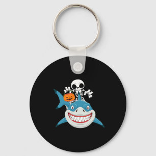 Skelet op een haai Jack O'lantern Pompoen Hallo Sleutelhanger