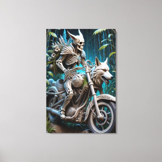 Skelet op een helikopter gemonteerd met een wolf h canvas afdruk (Voorkant)