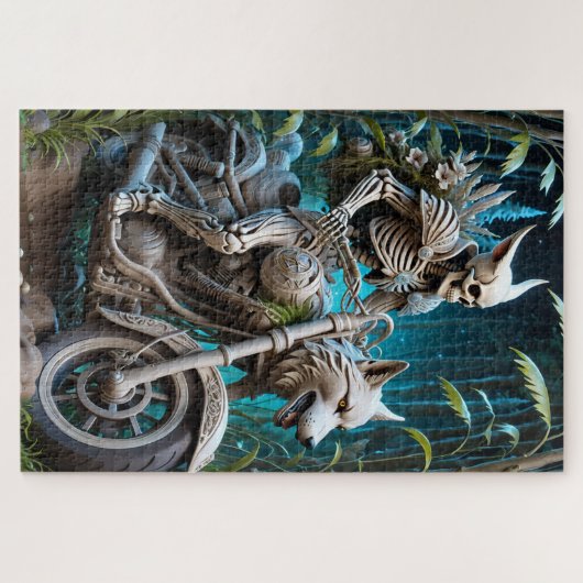 Skelet op een helikopter gemonteerd met een wolf h legpuzzel (Horizontaal)