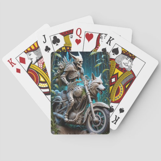 Skelet op een helikopter gemonteerd met een wolf h pokerkaarten (Achterkant)