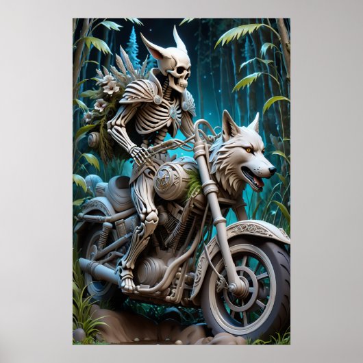 Skelet op een helikopter gemonteerd met een wolf h poster (Voorkant)