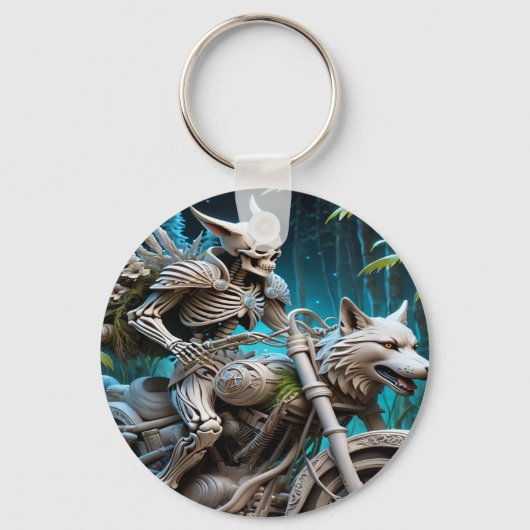 Skelet op een helikopter gemonteerd met een wolf h sleutelhanger (Voorkant)