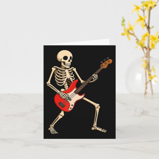 Skelet op een Schommelstoel voor Halloween Muziek Kaart (Gele Bloem)