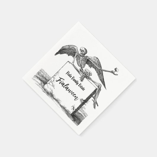 Skelet op een Tombstone Cocktail Servet (Hoek)