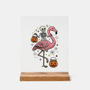 Skelet op Flamingo Halloween Snoep Shirt_1 Acryl Bord