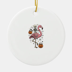 Skelet op Flamingo Halloween Snoep Shirt_1 Keramisch Ornament