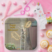 SKELET OP LADDER/VROUW VERMANING PAPIEREN BORDJE (Feest)