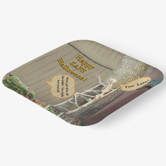 SKELET OP LADDER/VROUW VERMANING PAPIEREN BORDJE (Gebogen)