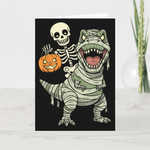 Skelet op mummie rijdende dinosaurus T Rex Hallowe Kaart