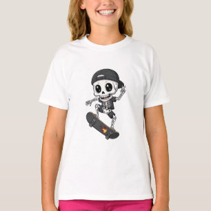 Skelet op skateboard vlam kids t-shirt