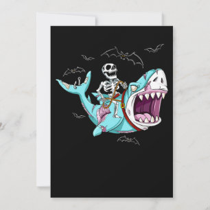 Skelet op zombie haai Grappig Halloween cadeau Feestdagenkaart