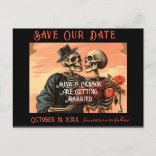  Skelet Paar Gothic Bruiloft Save the Date Aankondigingskaart