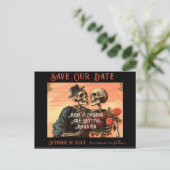 Skelet Paar Gothic Bruiloft Save the Date Aankondigingskaart (Staand voorkant)