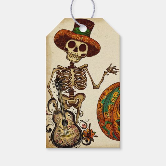  Skelet/Pompoen Dag van de Doden Cadeaulabel (Voorkant)