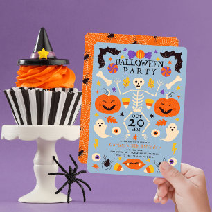 Skelet Pompoenen Geesten Blauwe Halloween Verjaard Kaart
