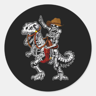 Skelet Rides Dinosaurussen Skelet Cowboy Bone Hall Ronde Sticker