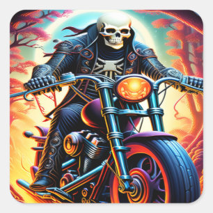 Skelet Rijden door de vuurgrot Vierkante Sticker