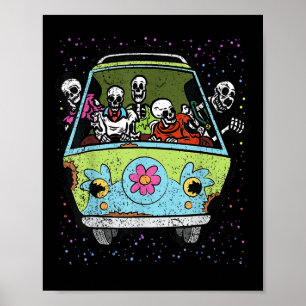 Skelet Rijden Hippie Van Halloween Kostuum Retro Poster
