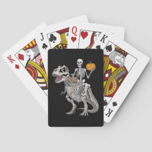 Skelet rijdend op mummie Dinosaur T rex Halloween Pokerkaarten