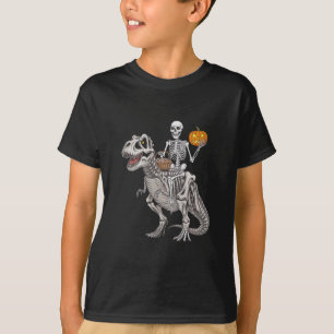 Skelet rijdend op mummie Dinosaur T rex Halloween T-shirt